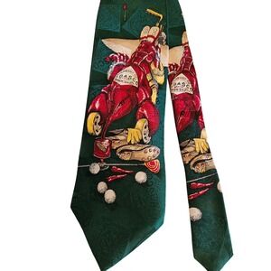 Tabasco Mens Silk Necktie Green Novelty Crawfish Golfing Foodie Golf Tie